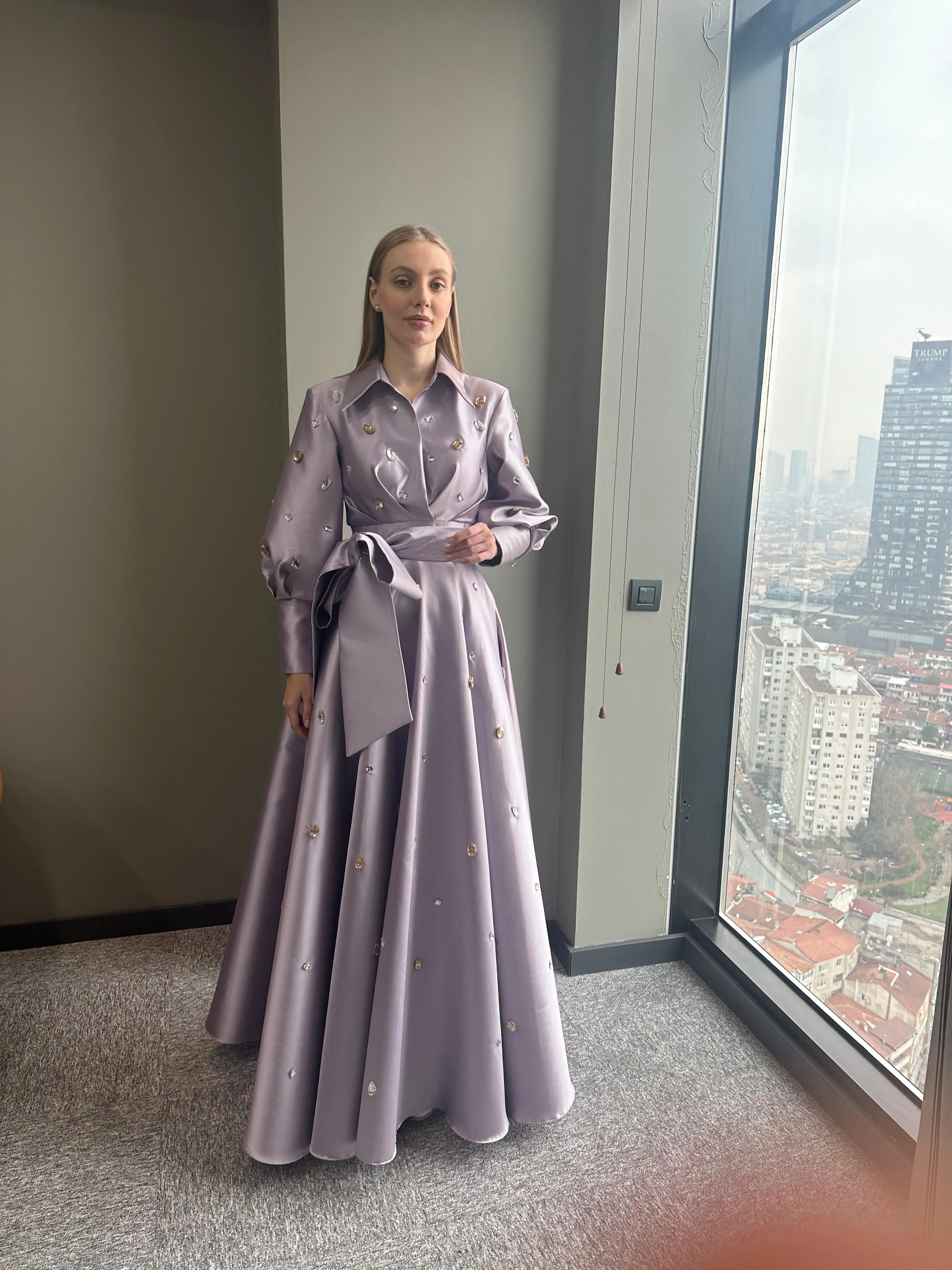 𝐋𝐀𝐑𝐀 Belt Detailed Stone Embroidered Hijab Evening Dress - T56736