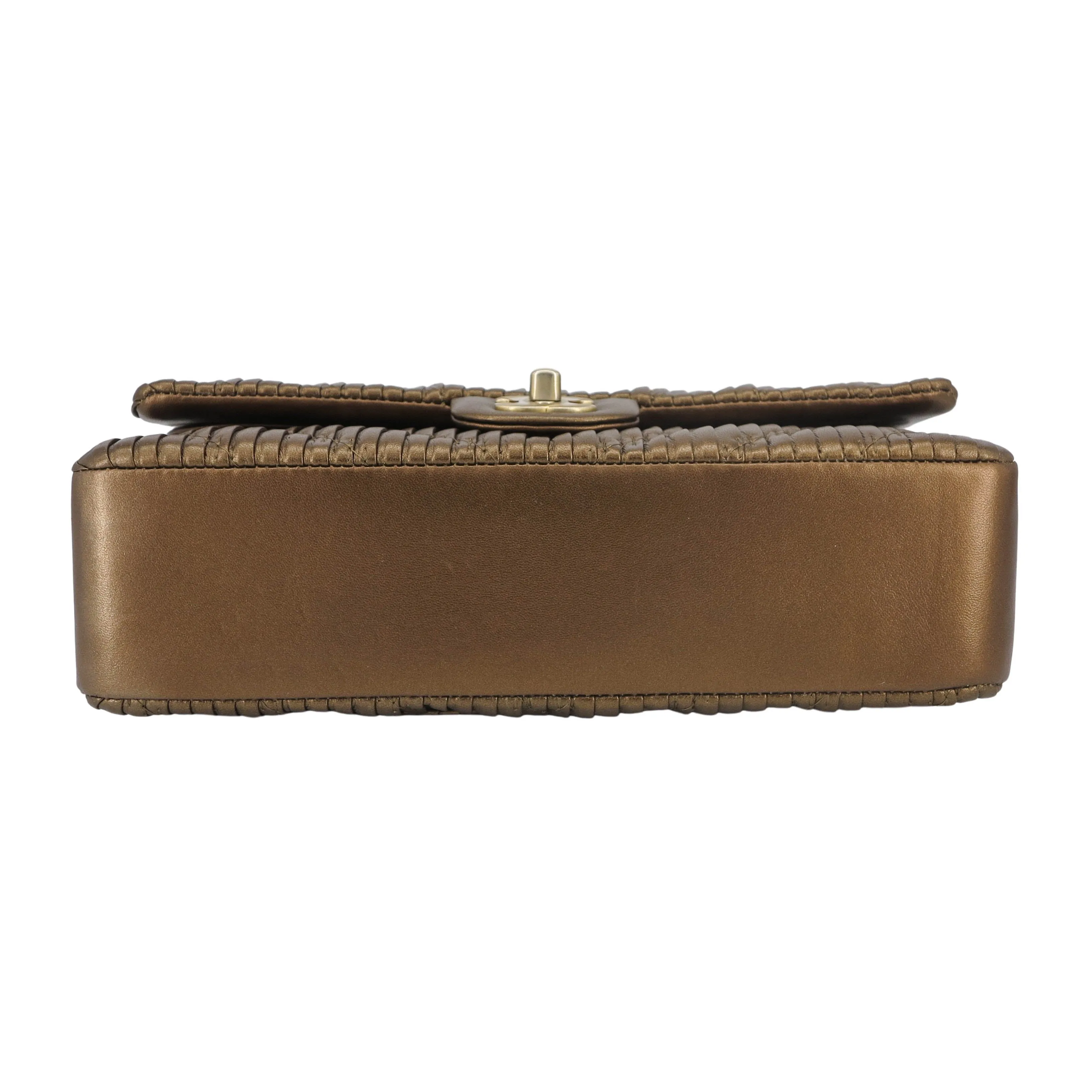 18C Pleated Chevron Medium Classic Double Flap Bag in Bronze Calfskin
