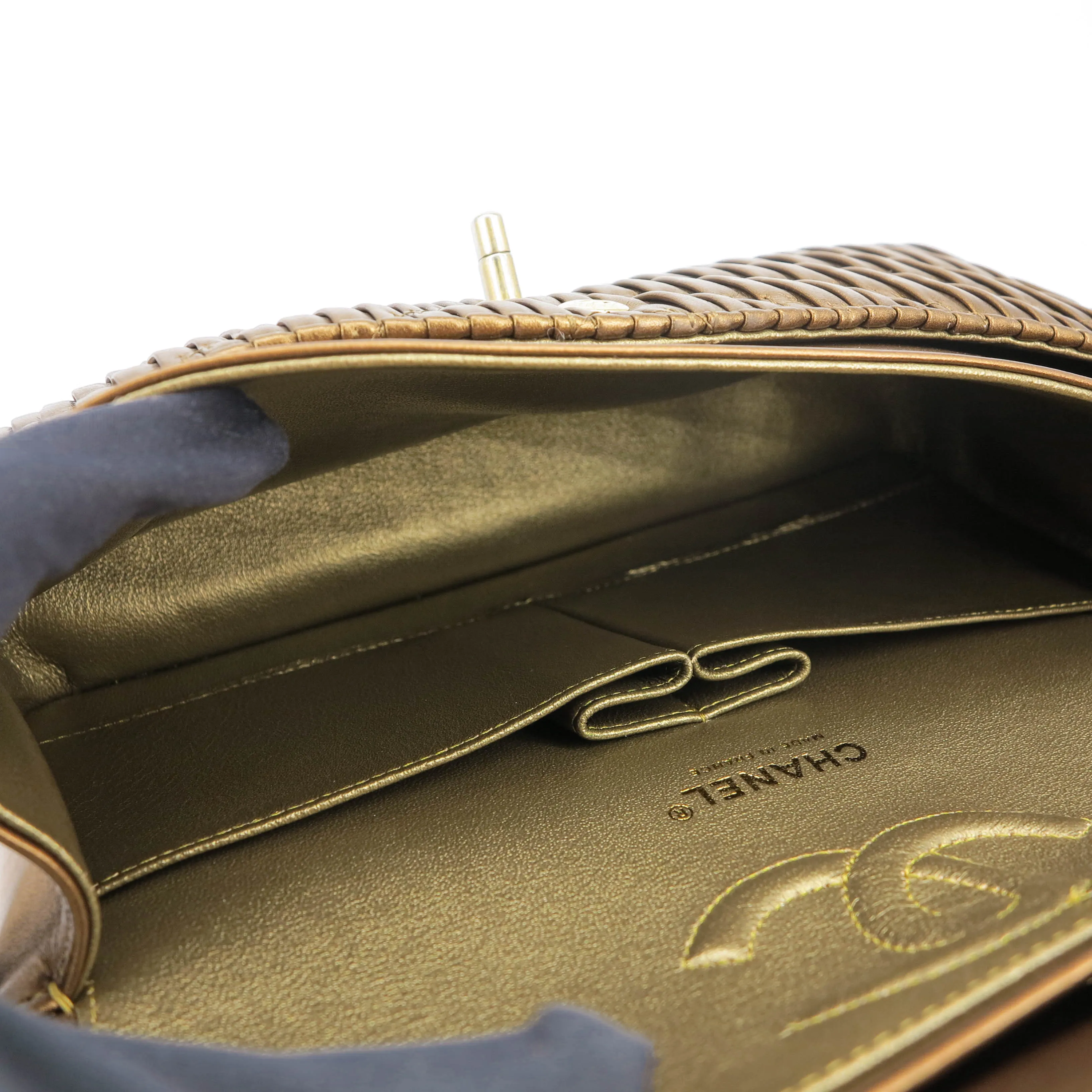 18C Pleated Chevron Medium Classic Double Flap Bag in Bronze Calfskin