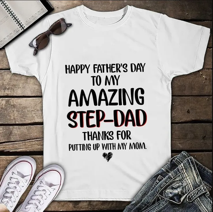 2D White Tshirt - Amazing Step Dad - Hdmt