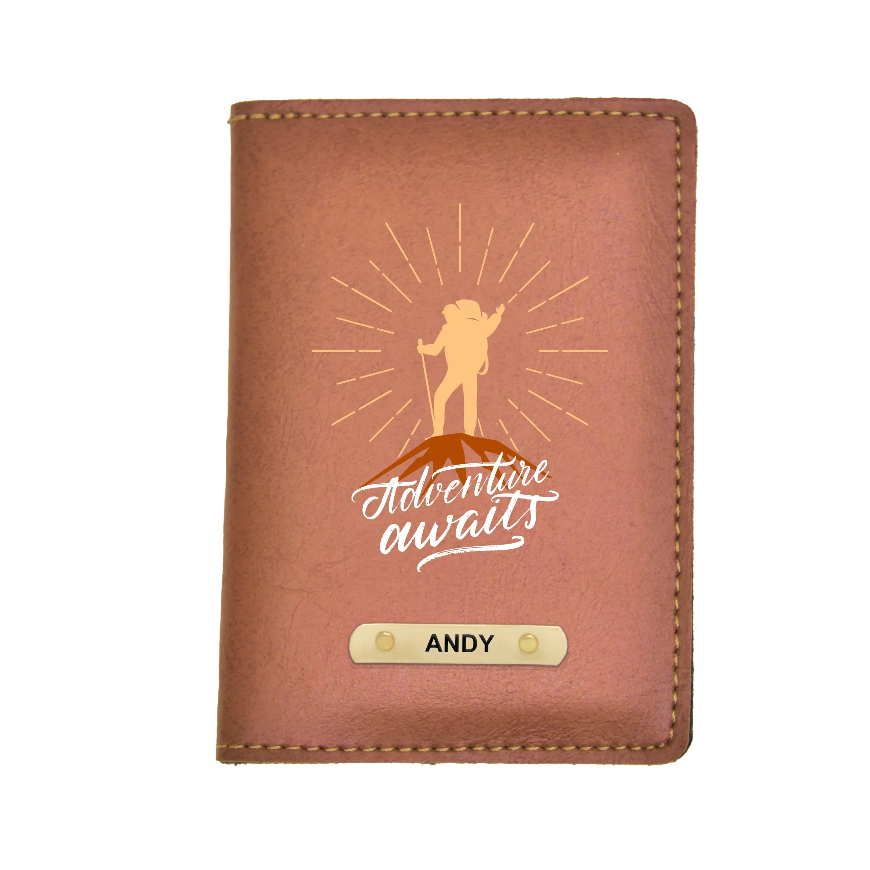 Adventure Awaits Print Personalised Nexon Passport Cover - Brown