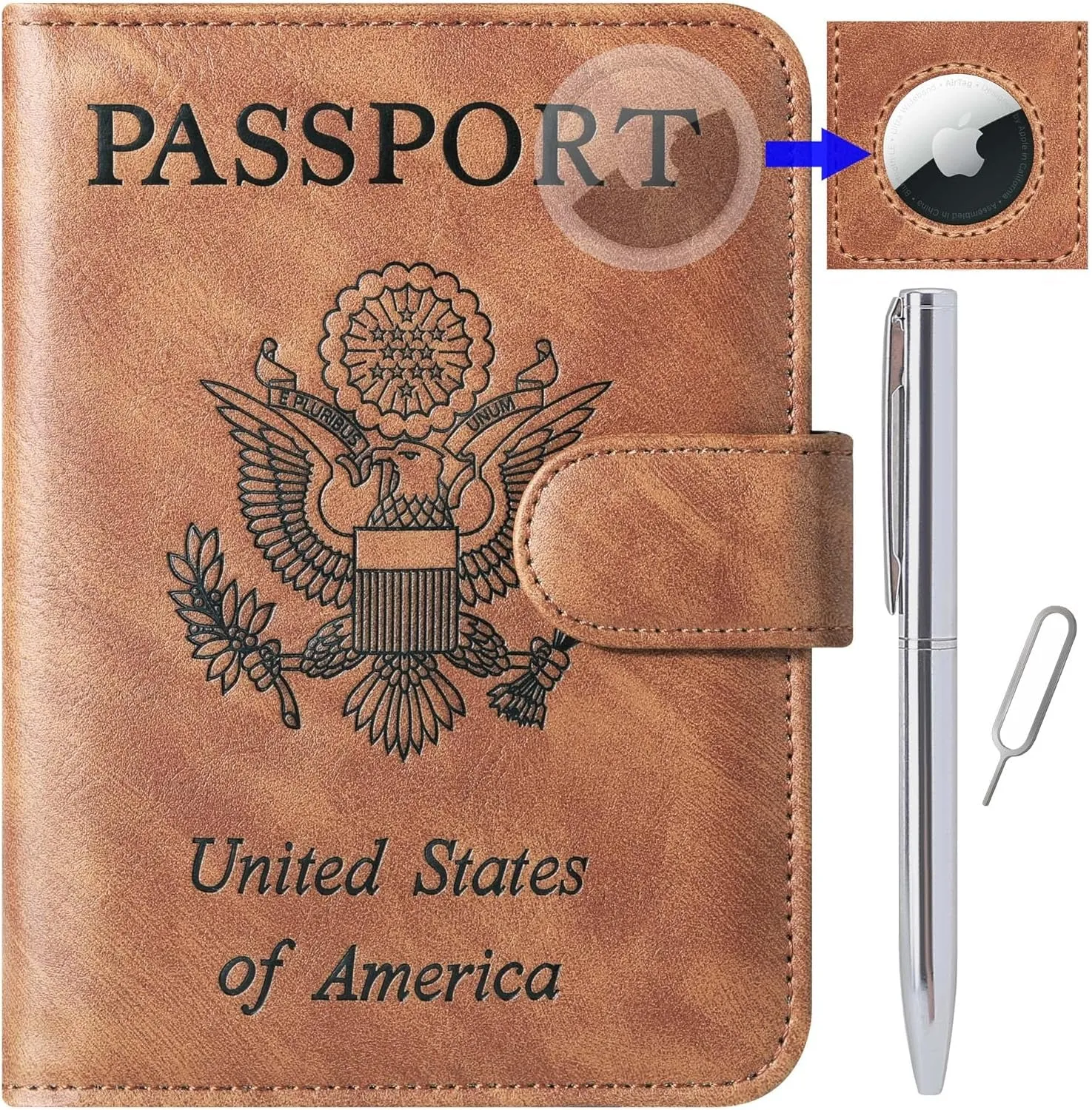Airtag Passport Wallet Rfid Blocking Leather Travel Wallet