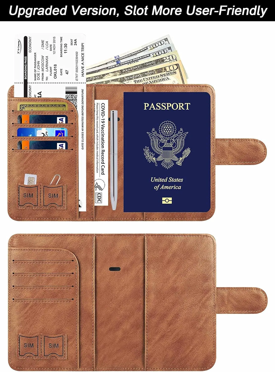 Airtag Passport Wallet Rfid Blocking Leather Travel Wallet