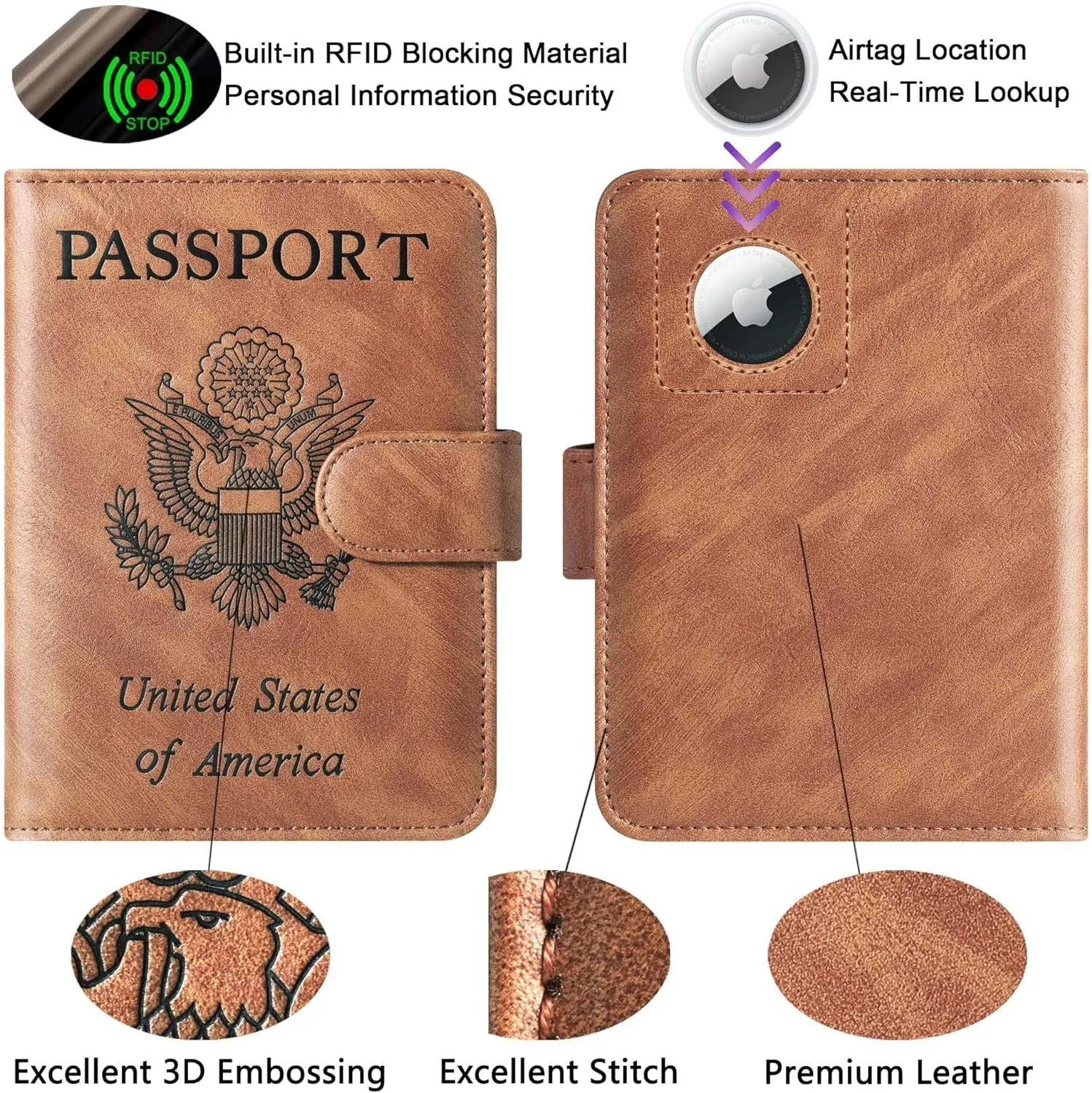 Airtag Passport Wallet Rfid Blocking Leather Travel Wallet