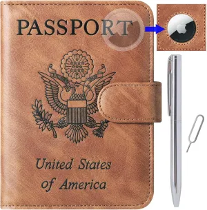 Airtag Passport Wallet Rfid Blocking Leather Travel Wallet