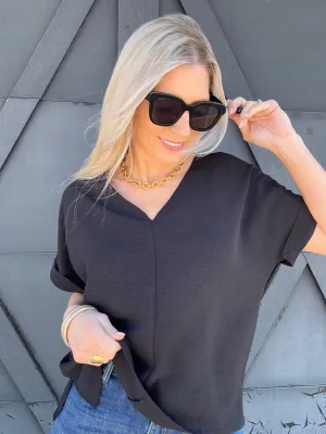 Back To Business V-Neck Blouse In Black