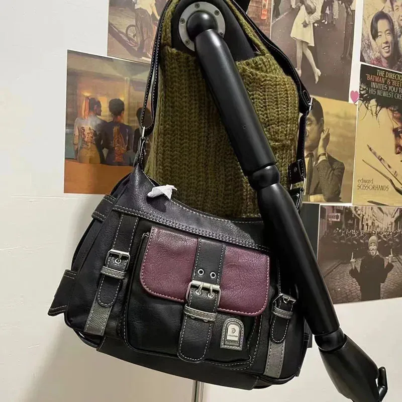 binfenxie Y2K Vintage Crossbody Shoulder Bag High Quality PU Leather Nylon Tote Bag Women Commuter Female Trend BlacMessenger Bags Zipper