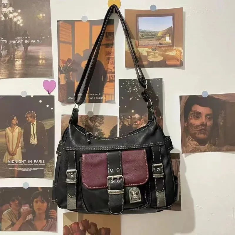 binfenxie Y2K Vintage Crossbody Shoulder Bag High Quality PU Leather Nylon Tote Bag Women Commuter Female Trend BlacMessenger Bags Zipper