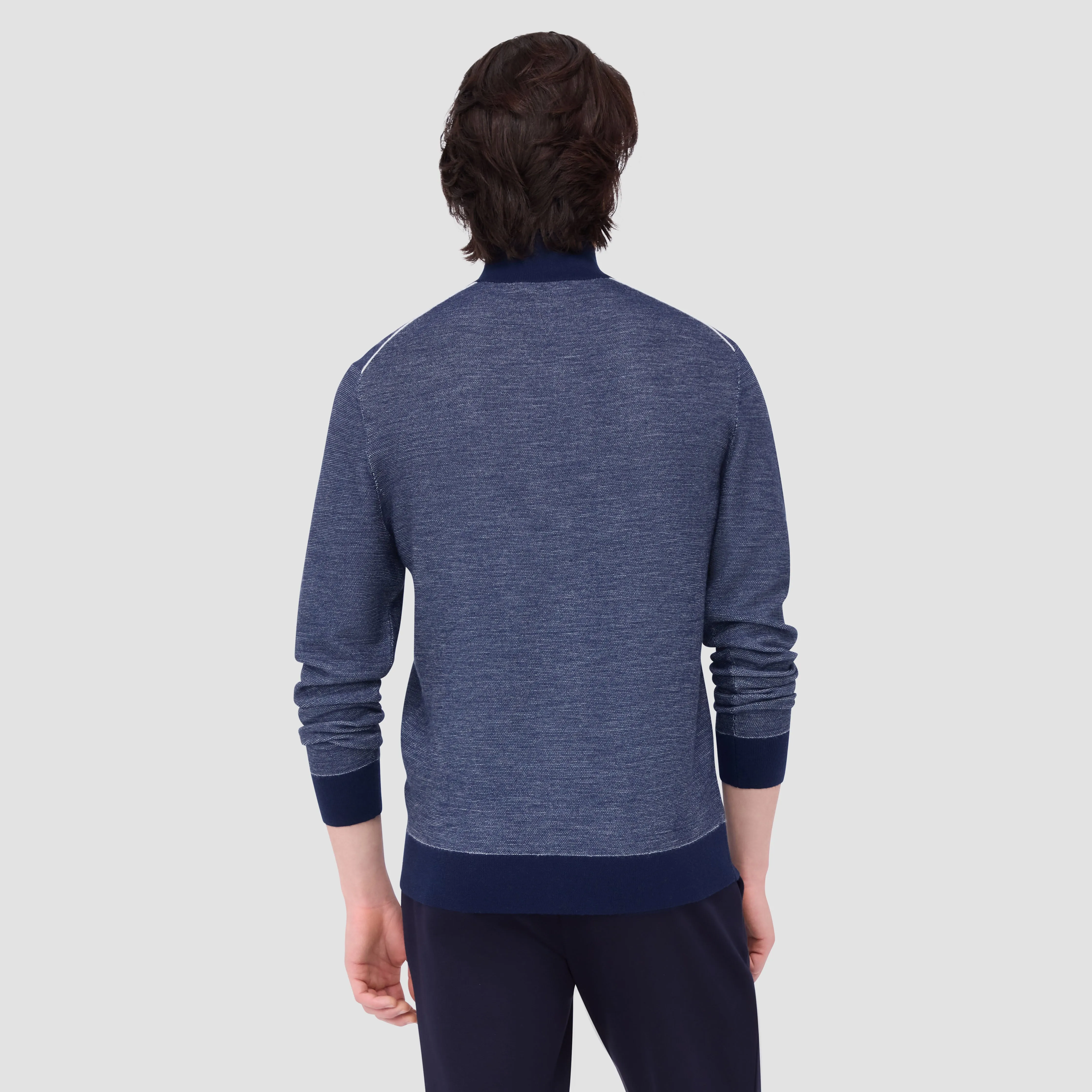 Bird's Eye Jacquard Quarter-Zip Mock Neck Sweater