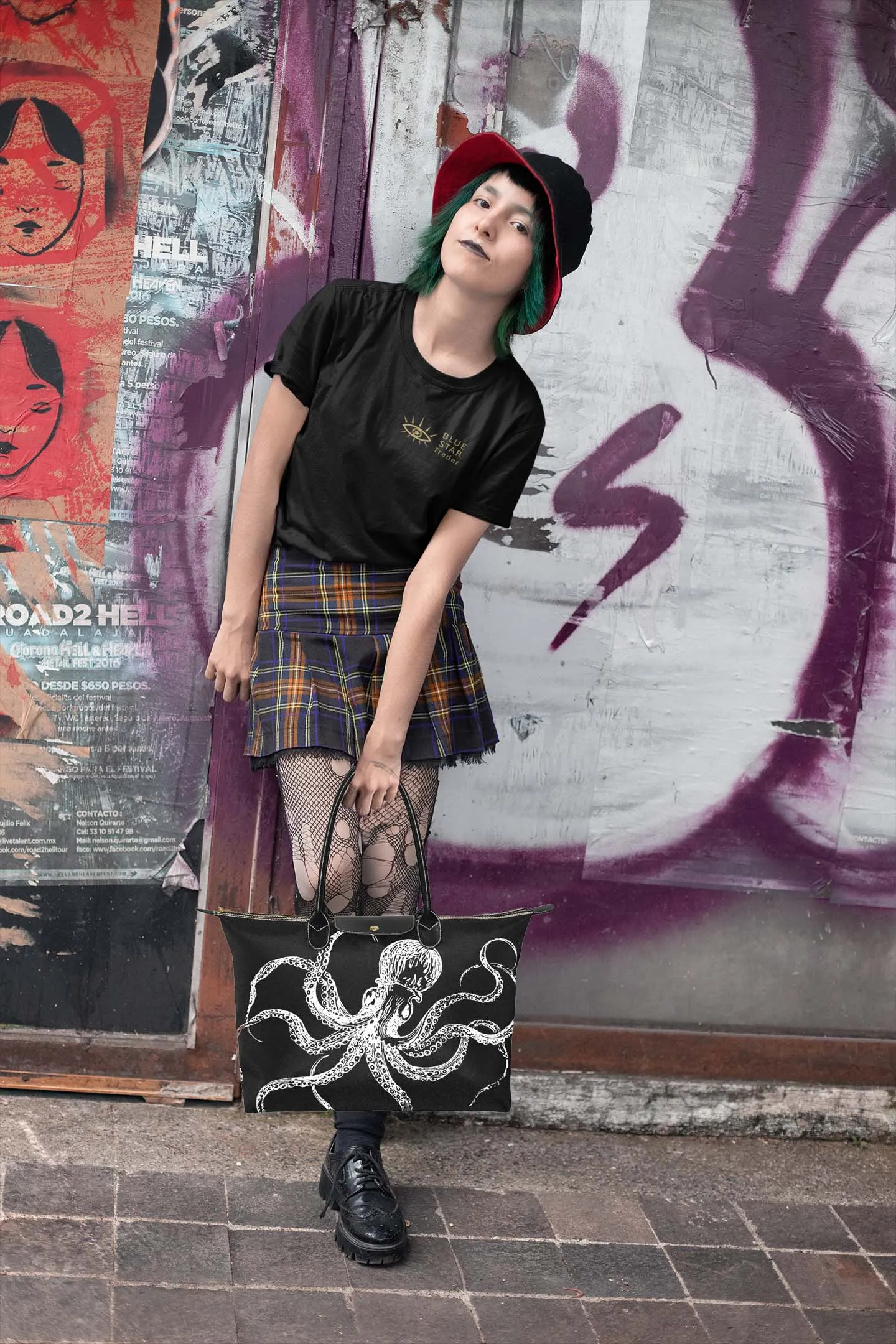 Black Octopus Goth Bag, Classic 15 Inch Handbag Steampunk