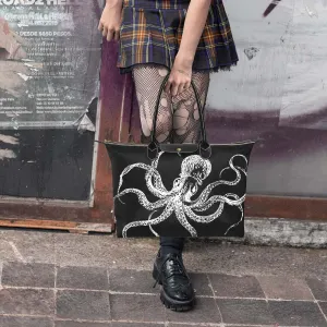 Black Octopus Goth Bag, Classic 15 Inch Handbag Steampunk