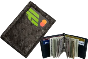 Black Ostrich Bifold Slim Profile Wallet With Money Clip