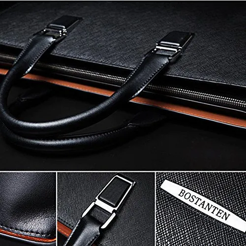 Bostanten Formal Leather Briefcase Shoulder Laptop Business Bag For Men Black