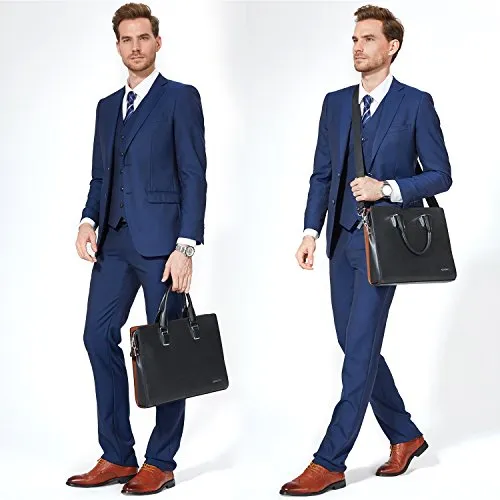 Bostanten Formal Leather Briefcase Shoulder Laptop Business Bag For Men Black