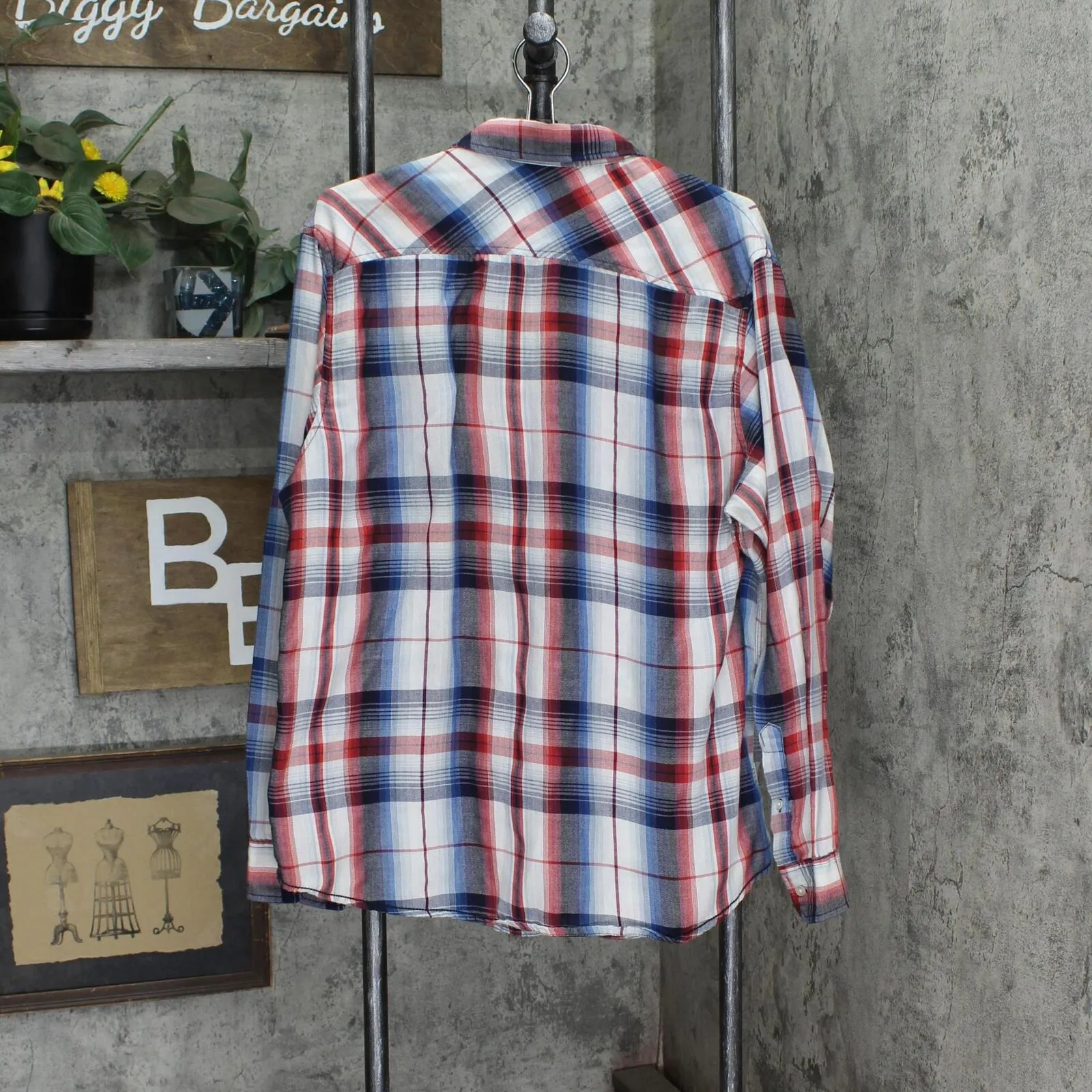 Burnside Mens Long Sleeve Button Up Lightweight Woven Shirt Red Plaid Multi XL