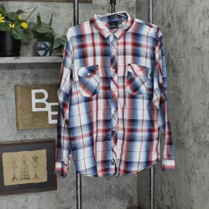 Burnside Mens Long Sleeve Button Up Lightweight Woven Shirt Red Plaid Multi XL