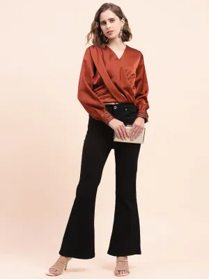 Camla Barcelona Cinched Waist Rust Surplice Neck Top