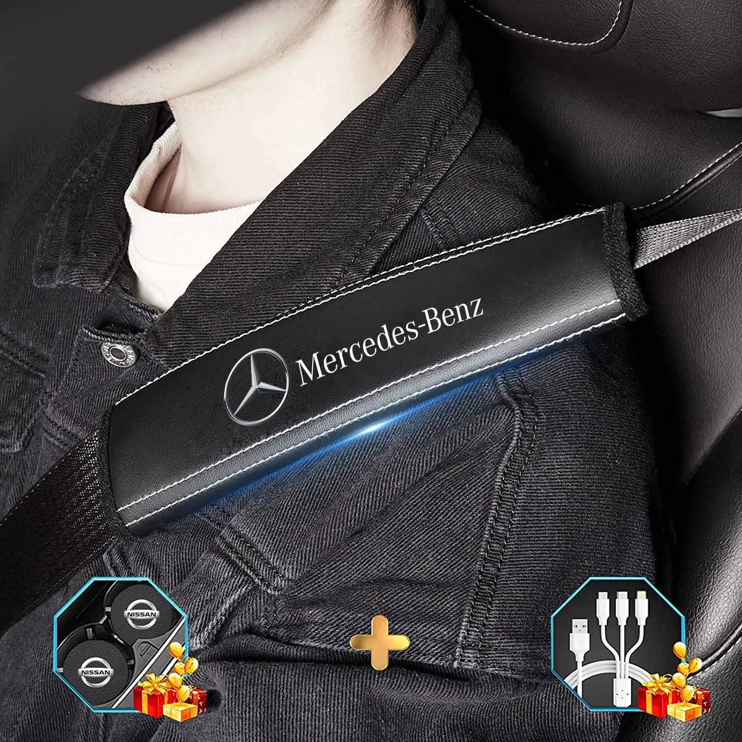 Car Seat Belt Covers (2PCS), Custom Fit For Your Cars, Microfiber Leather Seat Belt Shoulder Pads for More Comfortable Driving, Car Accessories MB13994
