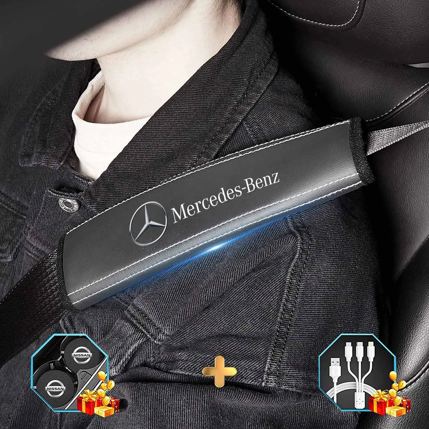 Car Seat Belt Covers (2PCS), Custom Fit For Your Cars, Microfiber Leather Seat Belt Shoulder Pads for More Comfortable Driving, Car Accessories MB13994