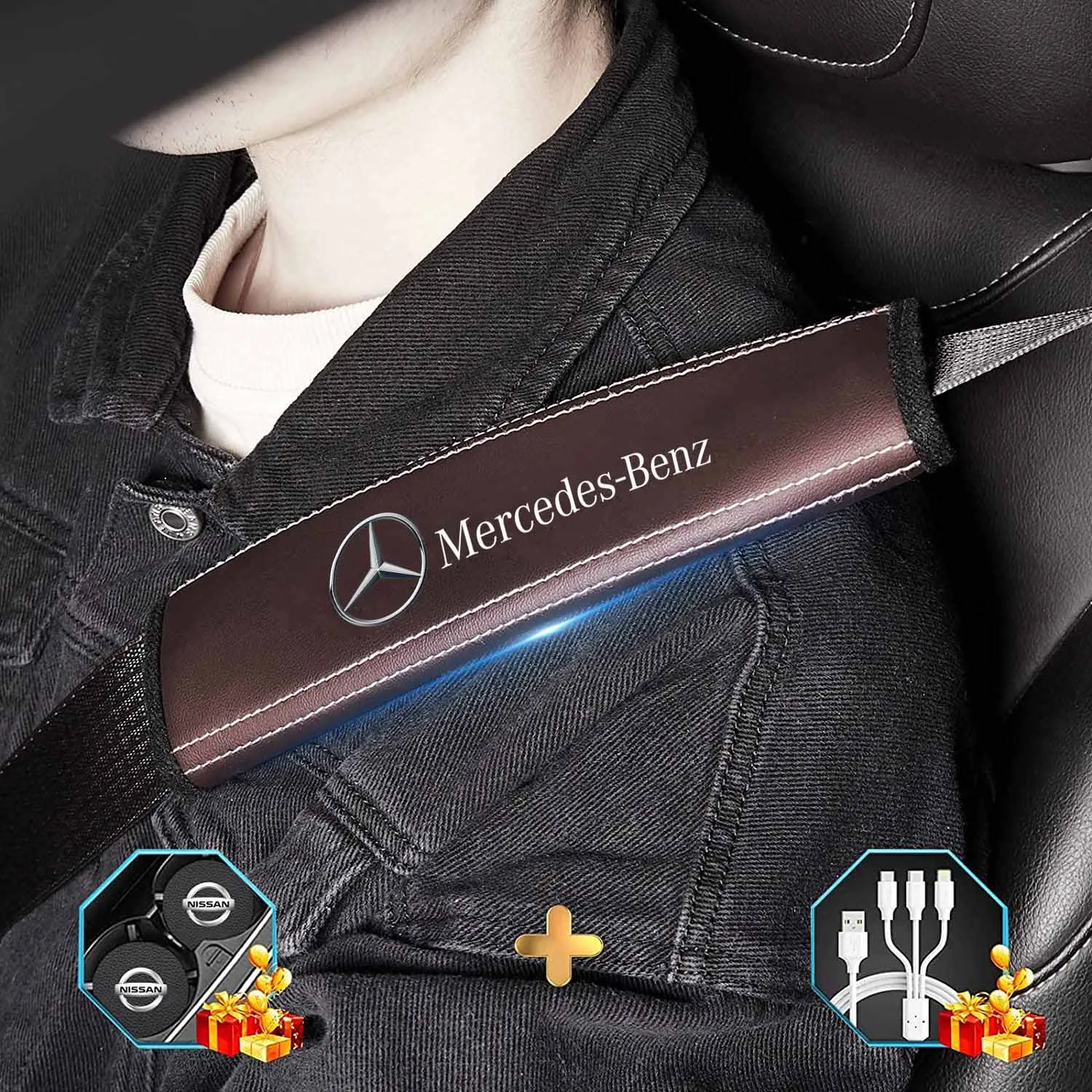 Car Seat Belt Covers (2PCS), Custom Fit For Your Cars, Microfiber Leather Seat Belt Shoulder Pads for More Comfortable Driving, Car Accessories MB13994