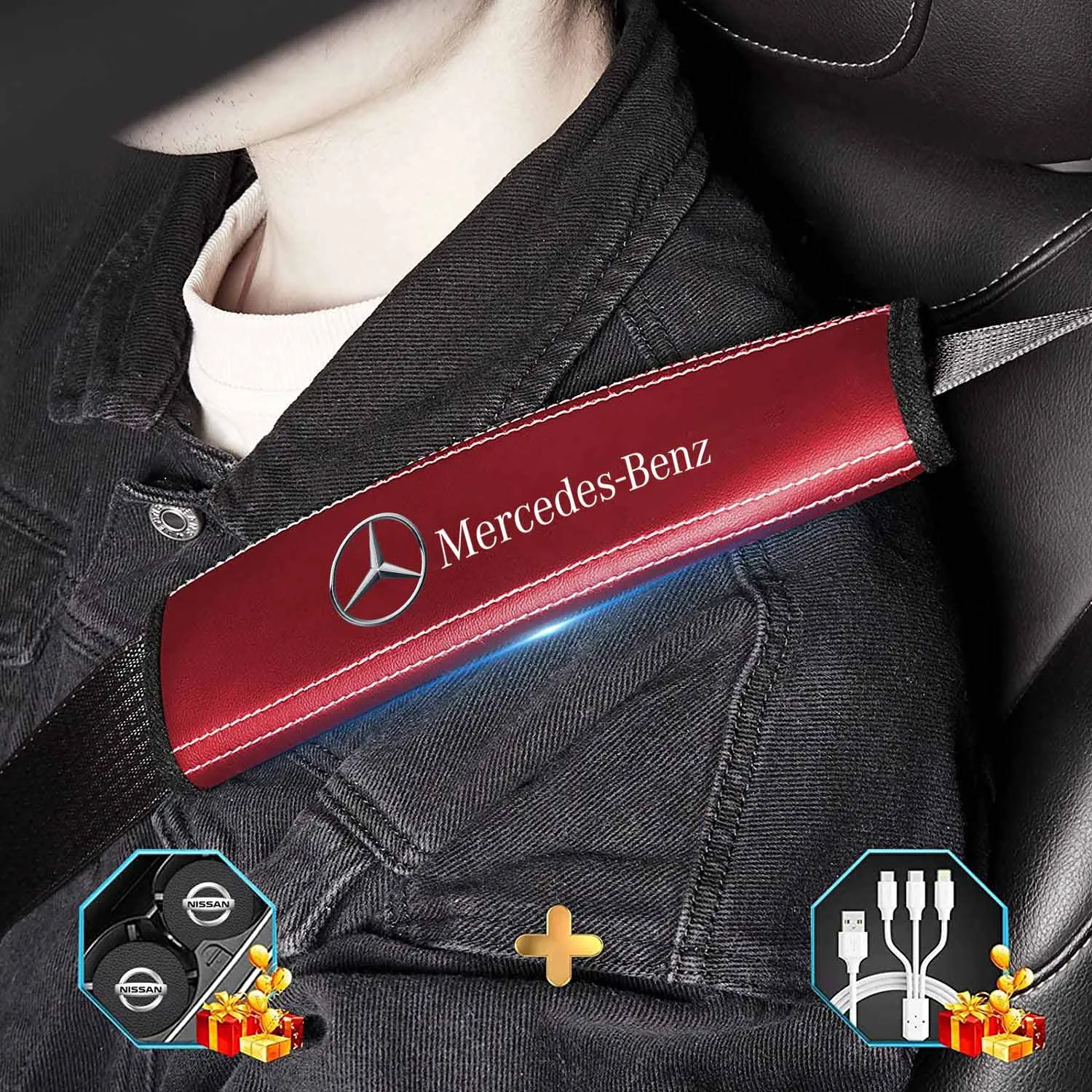 Car Seat Belt Covers (2PCS), Custom Fit For Your Cars, Microfiber Leather Seat Belt Shoulder Pads for More Comfortable Driving, Car Accessories MB13994