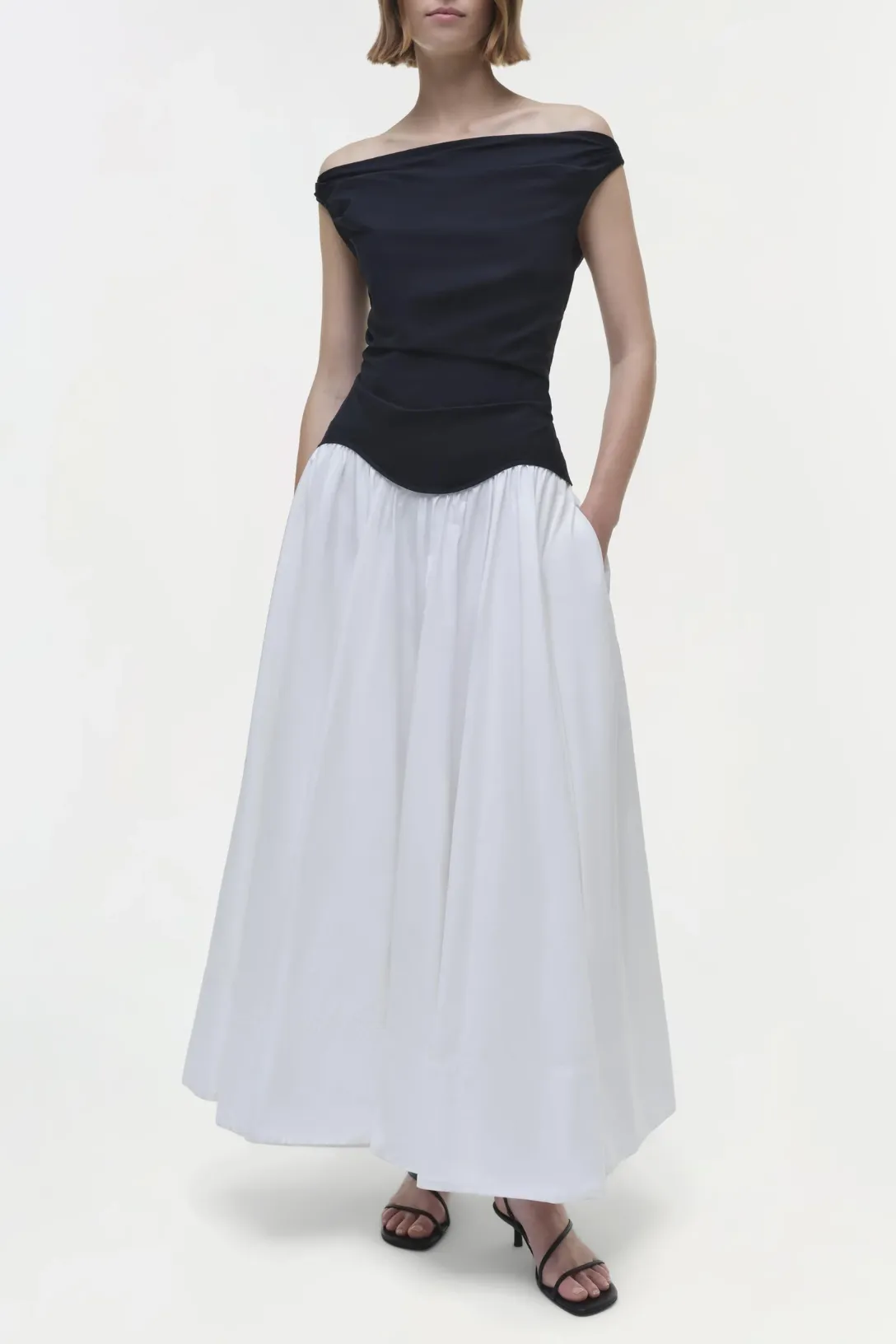 Cersei Cotton Midi Dress | White Black Multi