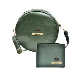 Classy Leather Customized Chained Sling Bag Round   Men's Wallet - Green Green