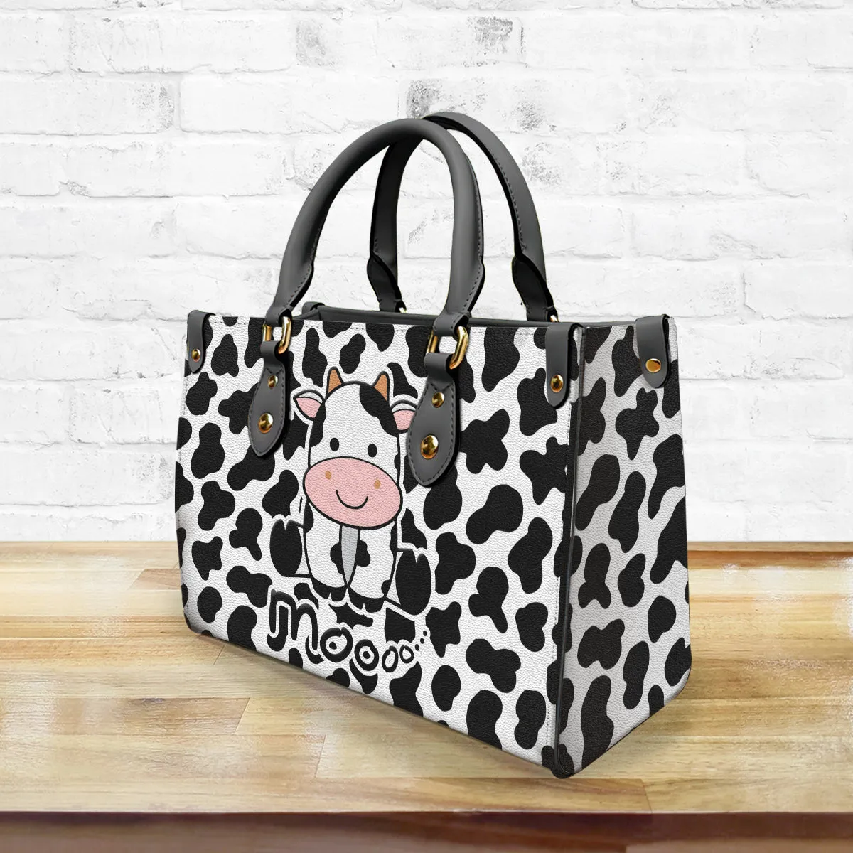 Cow Moo Leather Handbag Purse