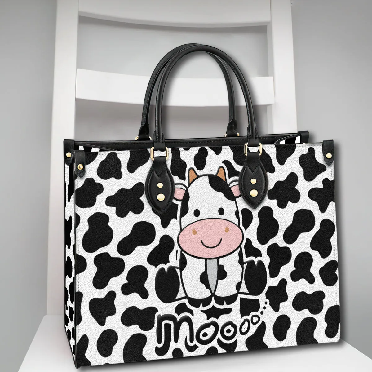 Cow Moo Leather Handbag Purse