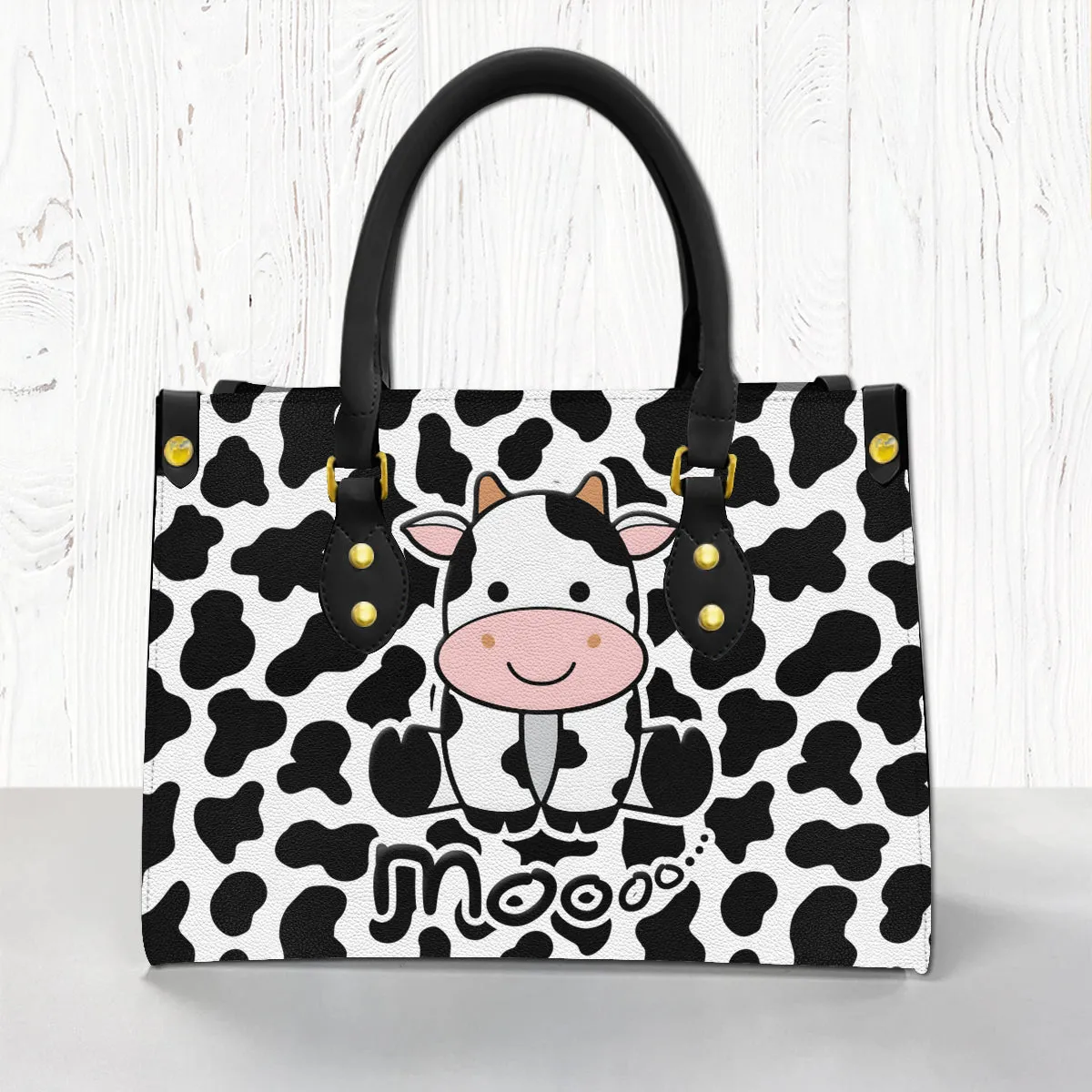 Cow Moo Leather Handbag Purse