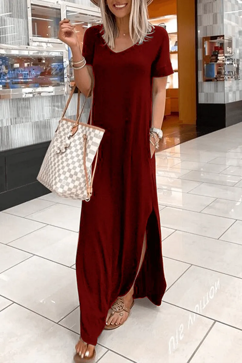 Cozy Slit V Neck Irregular Dress