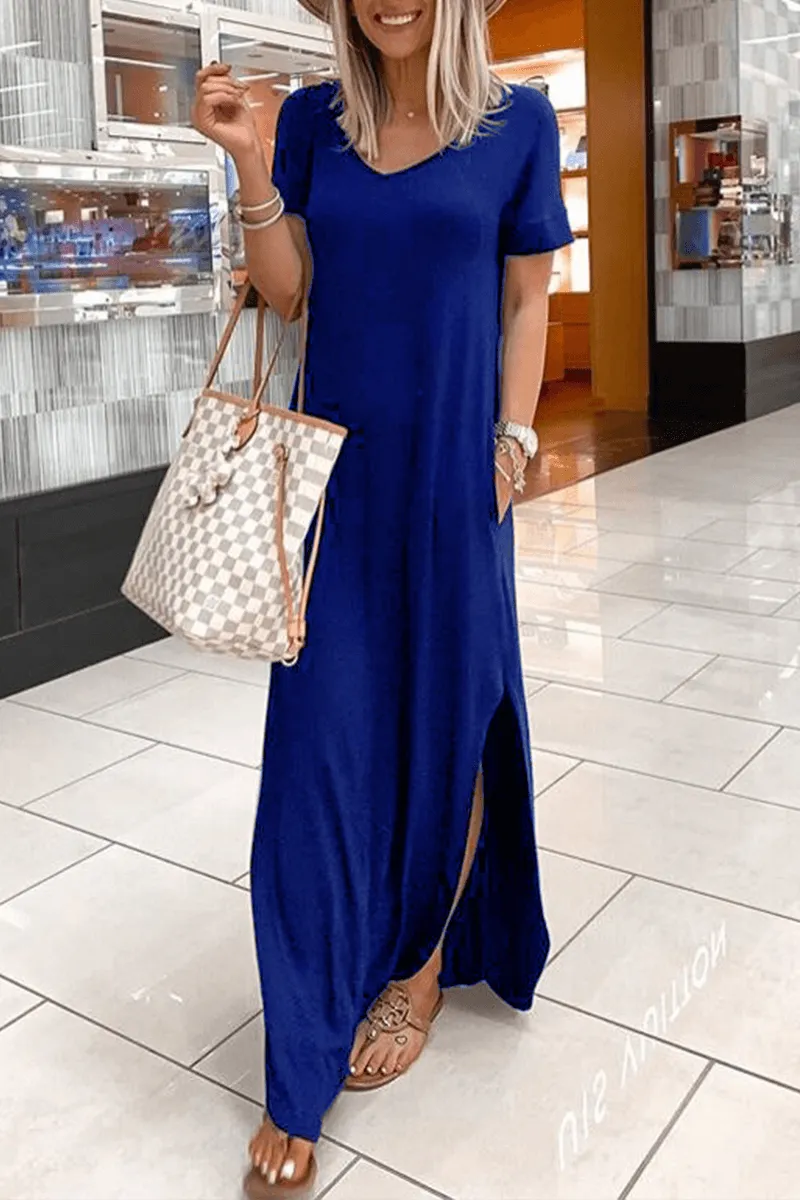 Cozy Slit V Neck Irregular Dress