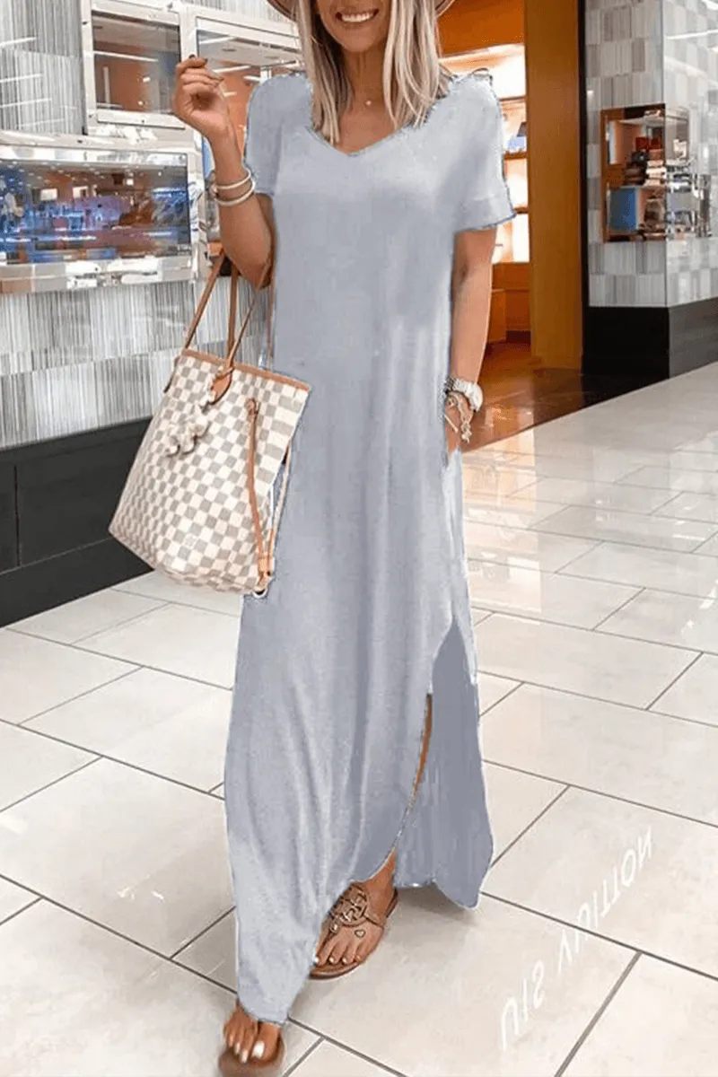 Cozy Slit V Neck Irregular Dress