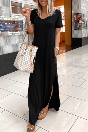 Cozy Slit V Neck Irregular Dress