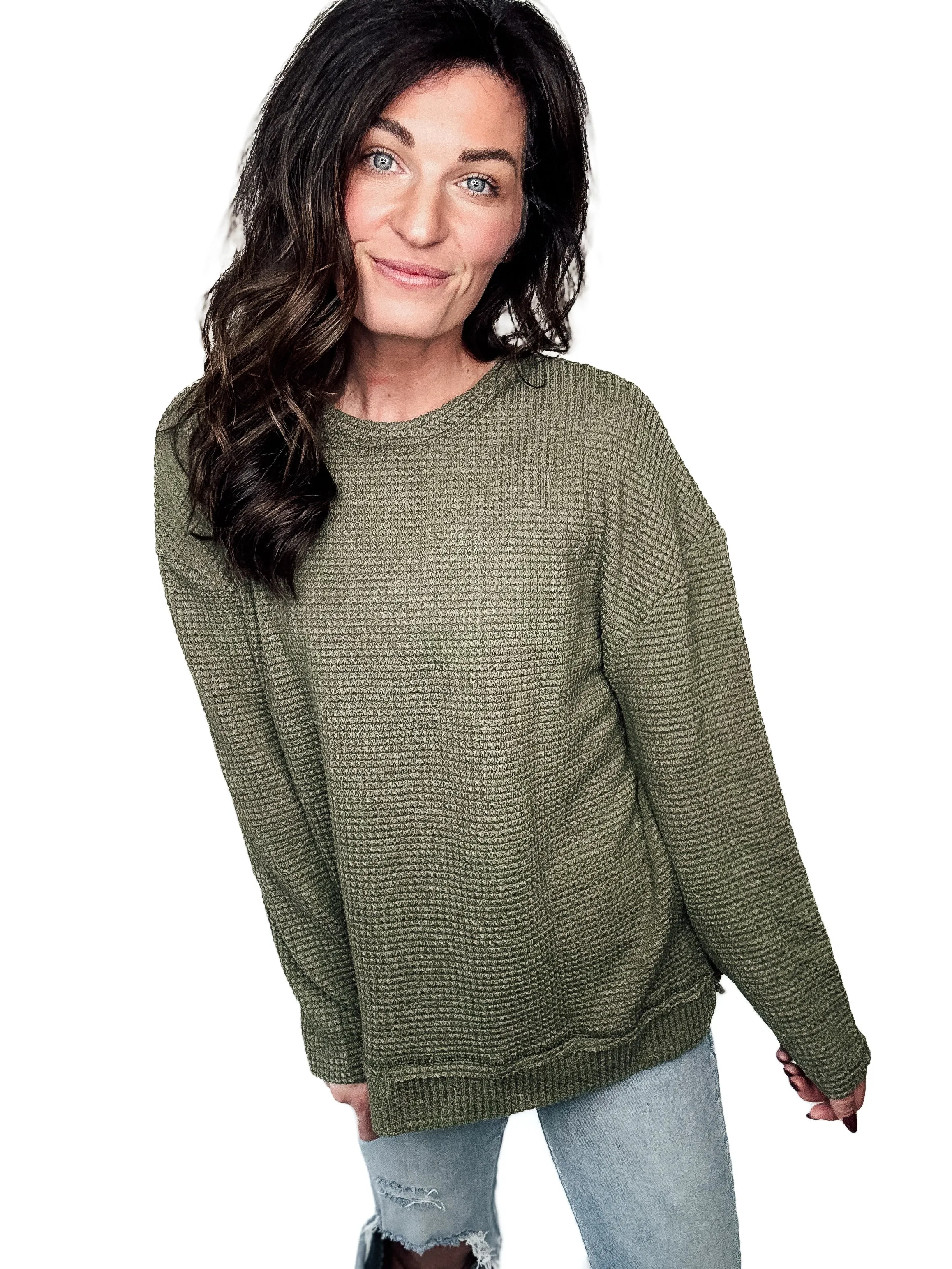 Cozy Vibes Waffle Knit Sweater - PREORDER
