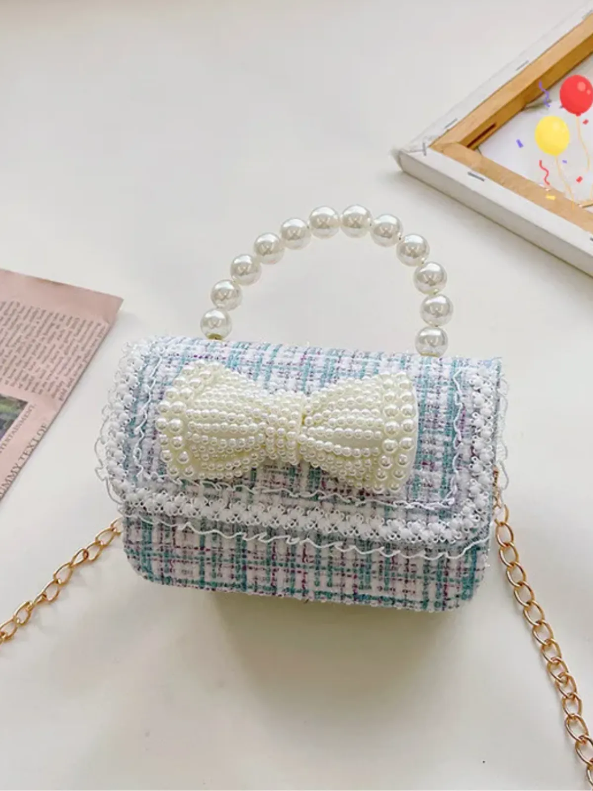 Cute Bow Decor Crossbody Bag with Pearl Handle  by Liv and Mia