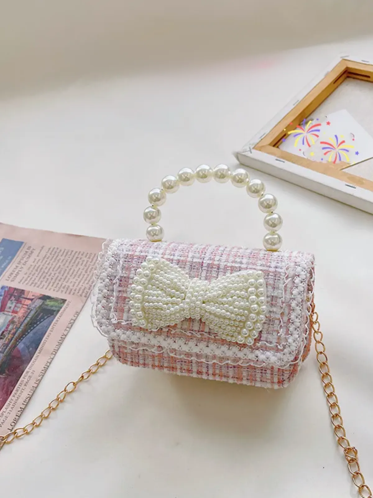 Cute Bow Decor Crossbody Bag with Pearl Handle  by Liv and Mia