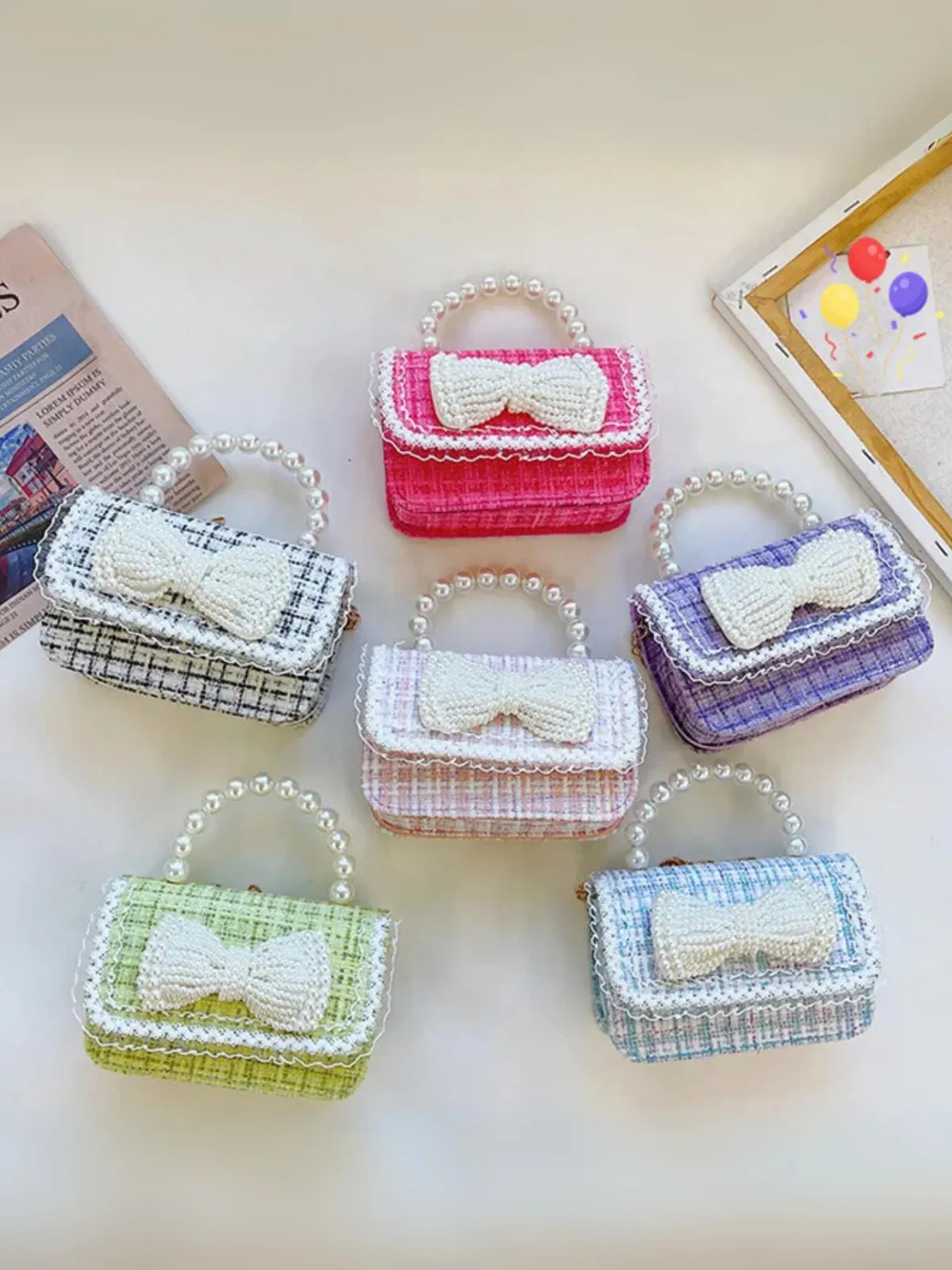 Cute Bow Decor Crossbody Bag with Pearl Handle  by Liv and Mia