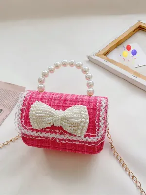 Cute Bow Decor Crossbody Bag with Pearl Handle  by Liv and Mia