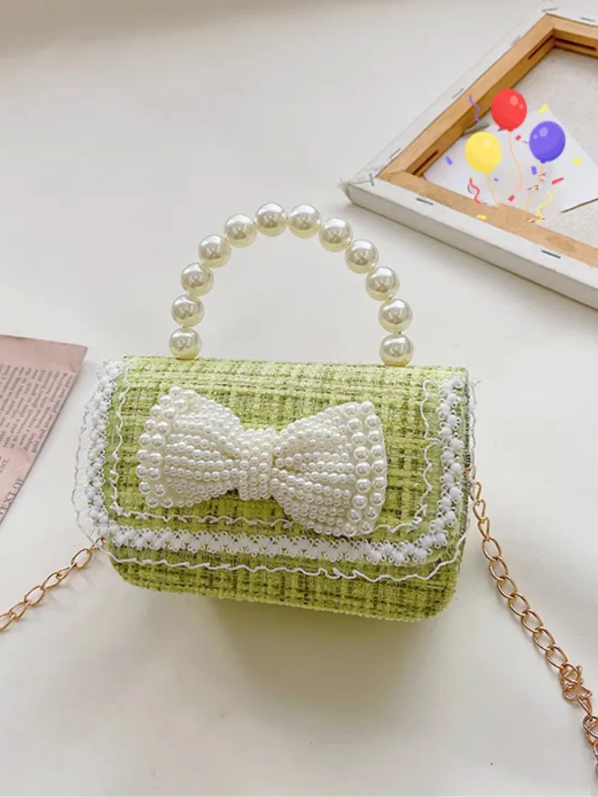 Cute Bow Decor Crossbody Bag with Pearl Handle  by Liv and Mia