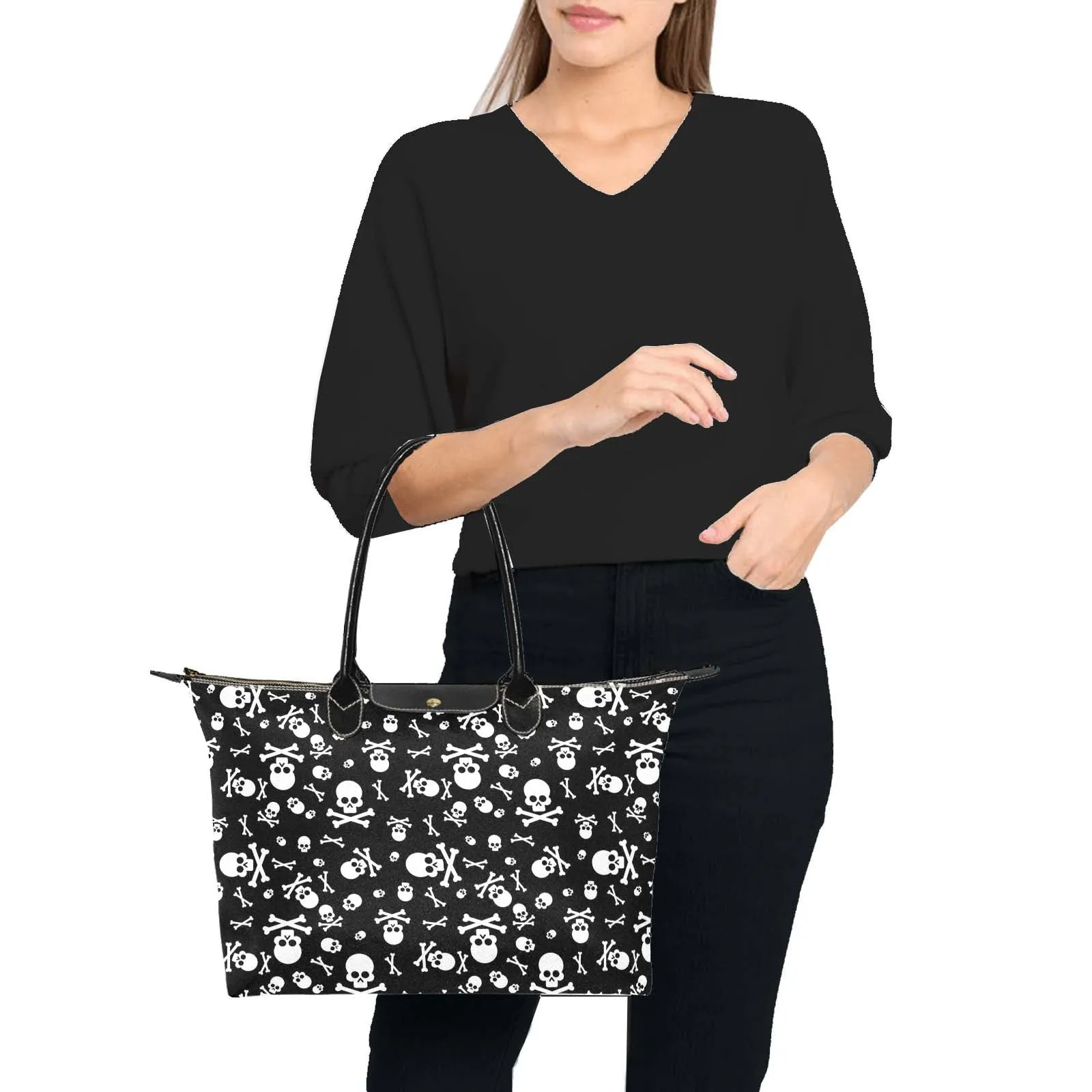 Cute Skulls and Crossbones Goth Bag, Classic 15 Inch Handbag