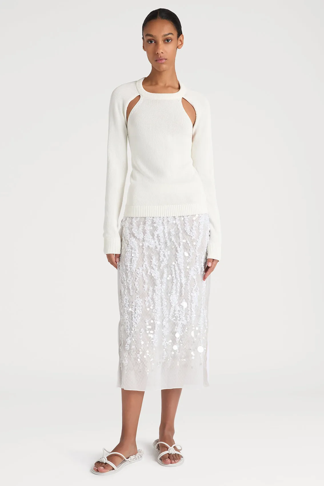 CUTOUT COUTURE SWEATER IN WHITE
