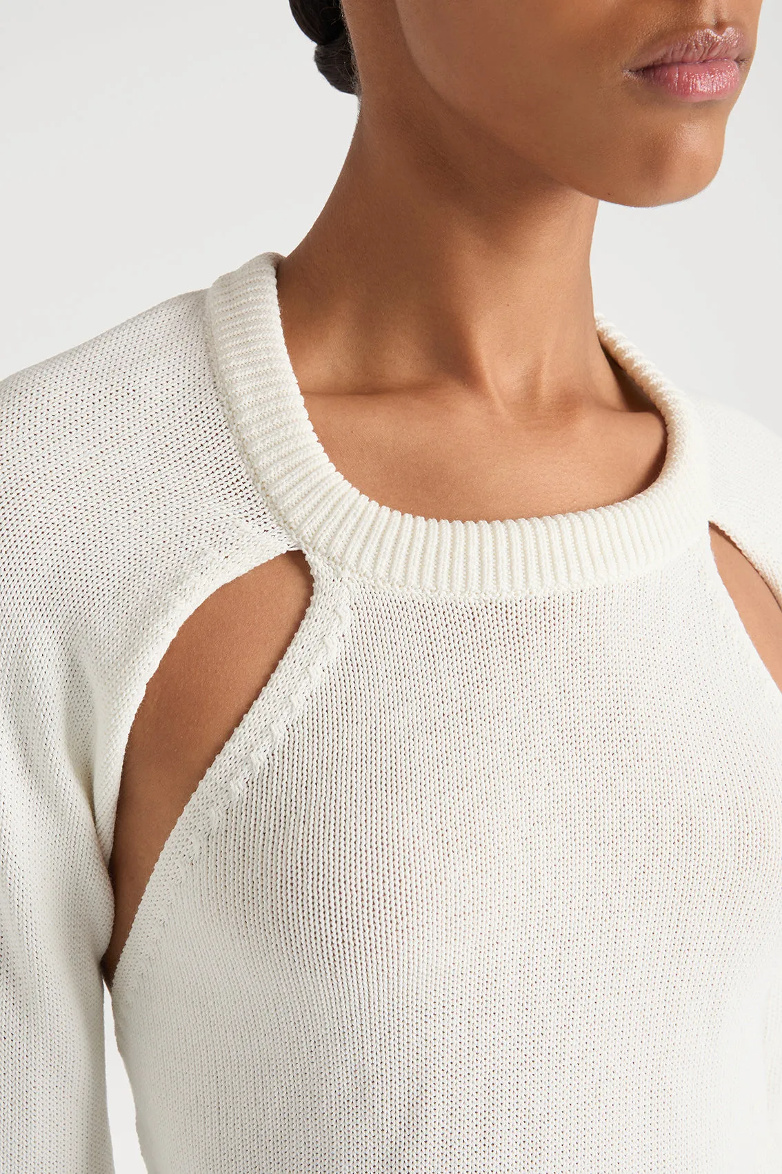 CUTOUT COUTURE SWEATER IN WHITE