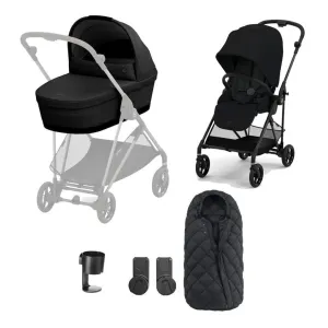 Cybex Melio Carbon Travel System Essential Bundle - Moon Black