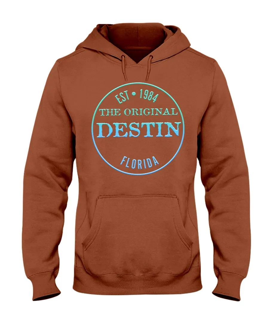 Destin Est 1984 Logo Gulf Blue Waters Gradient Texture Fleece Hoodie