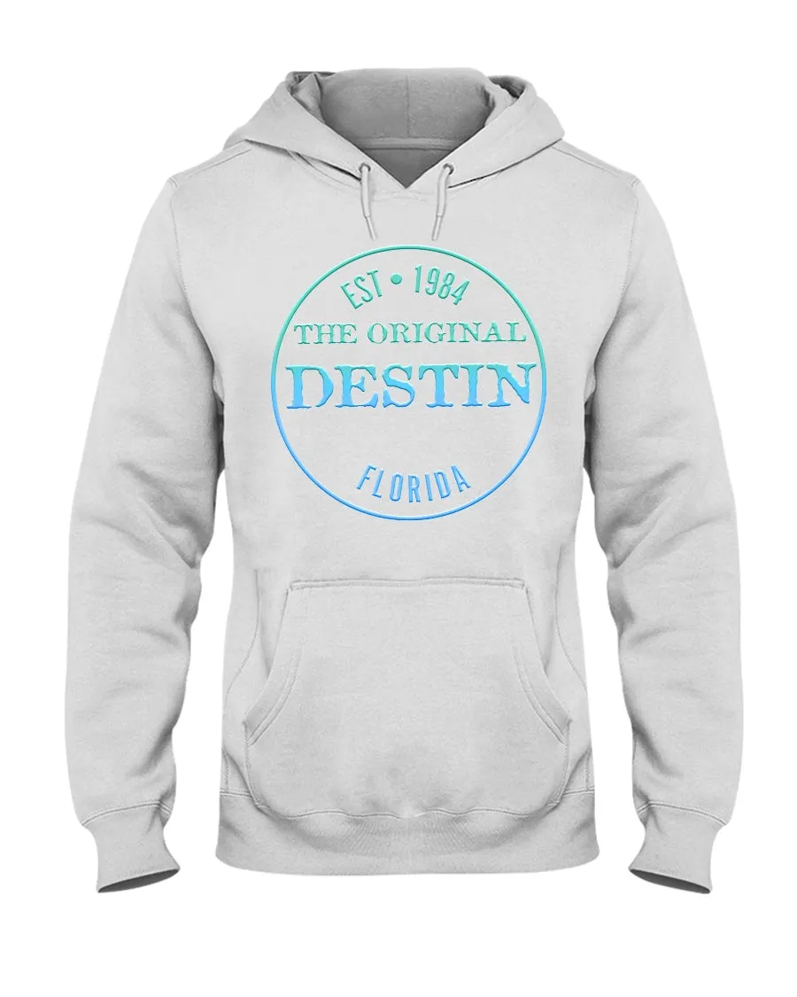 Destin Est 1984 Logo Gulf Blue Waters Gradient Texture Fleece Hoodie