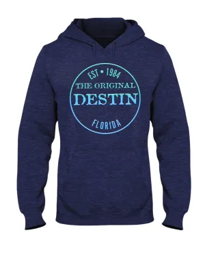 Destin Est 1984 Logo Gulf Blue Waters Gradient Texture Fleece Hoodie