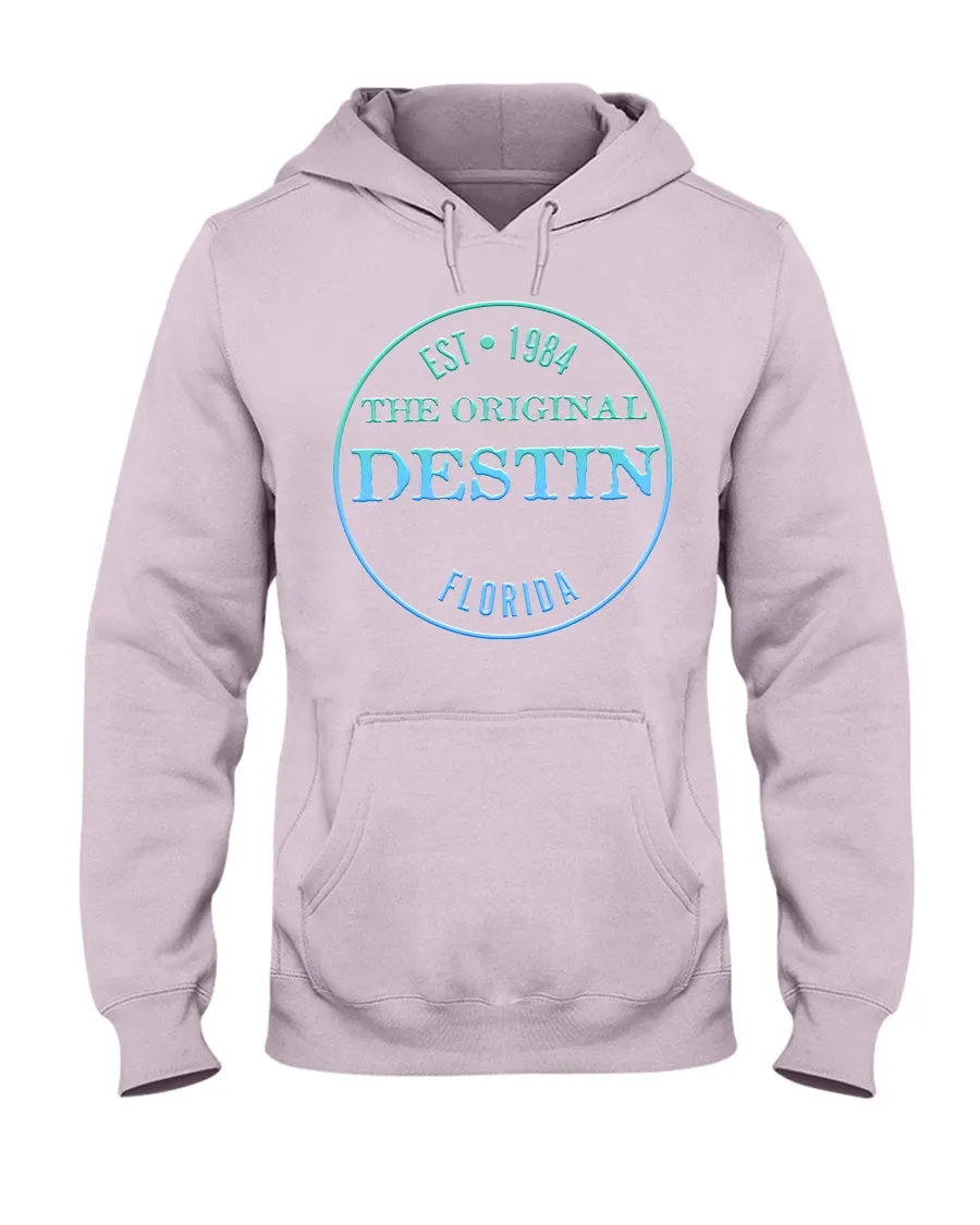 Destin Est 1984 Logo Gulf Blue Waters Gradient Texture Fleece Hoodie