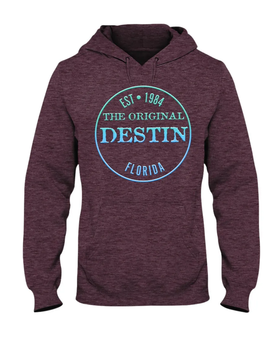 Destin Est 1984 Logo Gulf Blue Waters Gradient Texture Fleece Hoodie