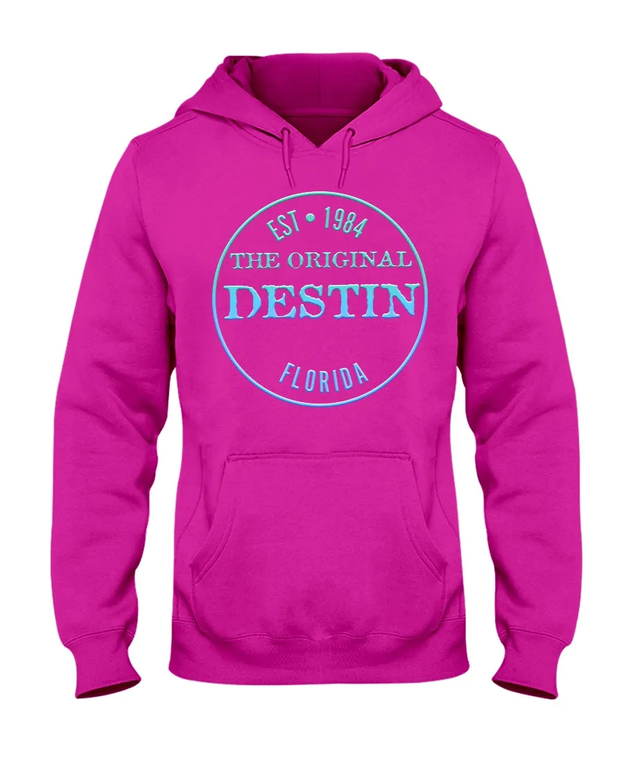 Destin Est 1984 Logo Gulf Blue Waters Gradient Texture Fleece Hoodie